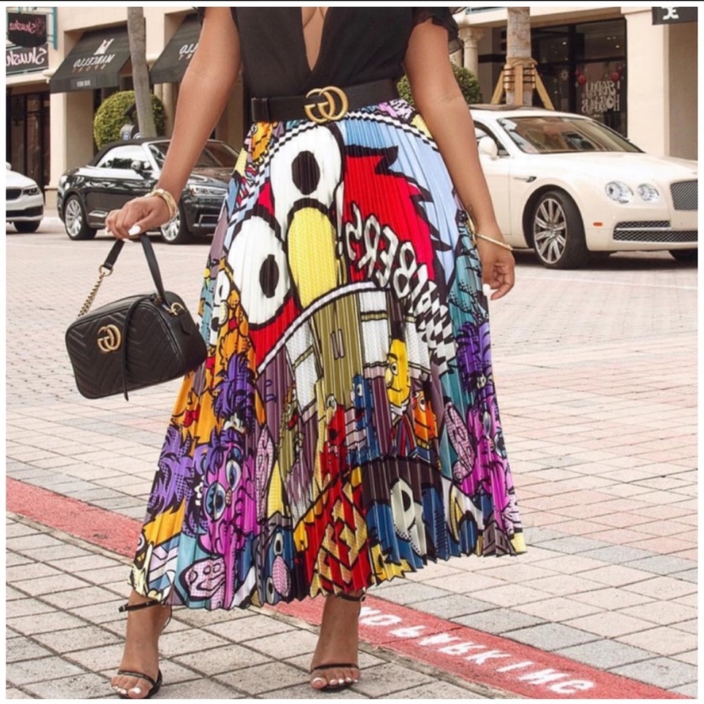 Elmo cartoon print pleated high waist skirt size XL